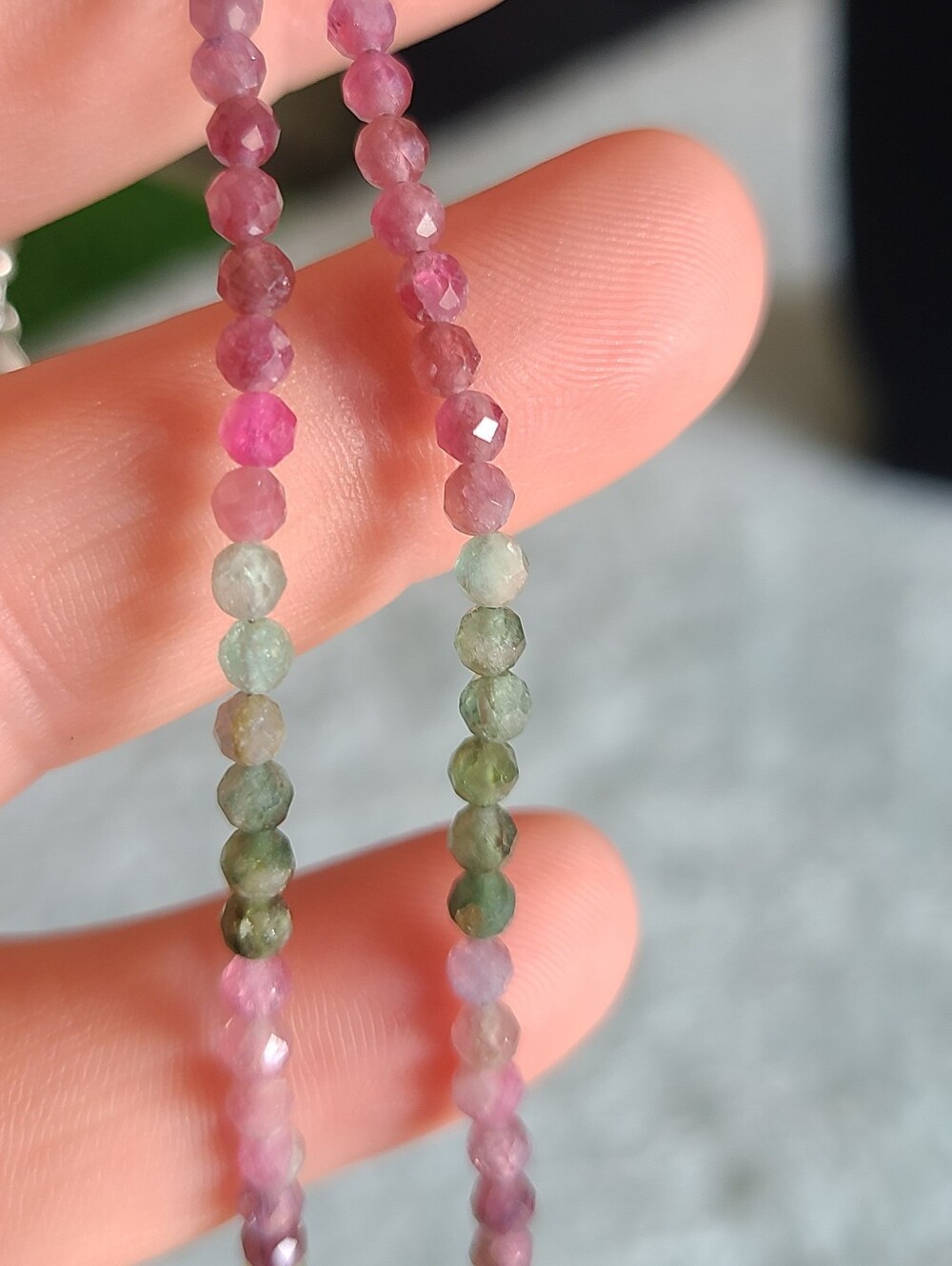 Handcrafted Pink and Green Faceted Multicolor Tourmaline Beaded Bracelet